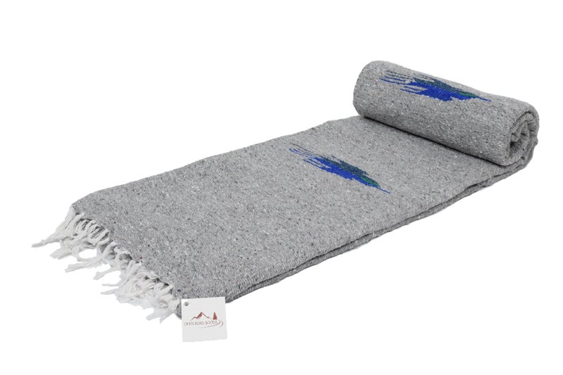 Open Road Goods Yoga Blanket - Thick Mexican Thunderbird Blanket - Handmade and Made for Yoga! (Grey) - Image 1